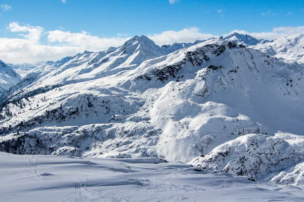 Ski Slopes Beautiful Winter Landscape Alps Anton Arlberg Clouds Sunshine — Stock Photo, Image