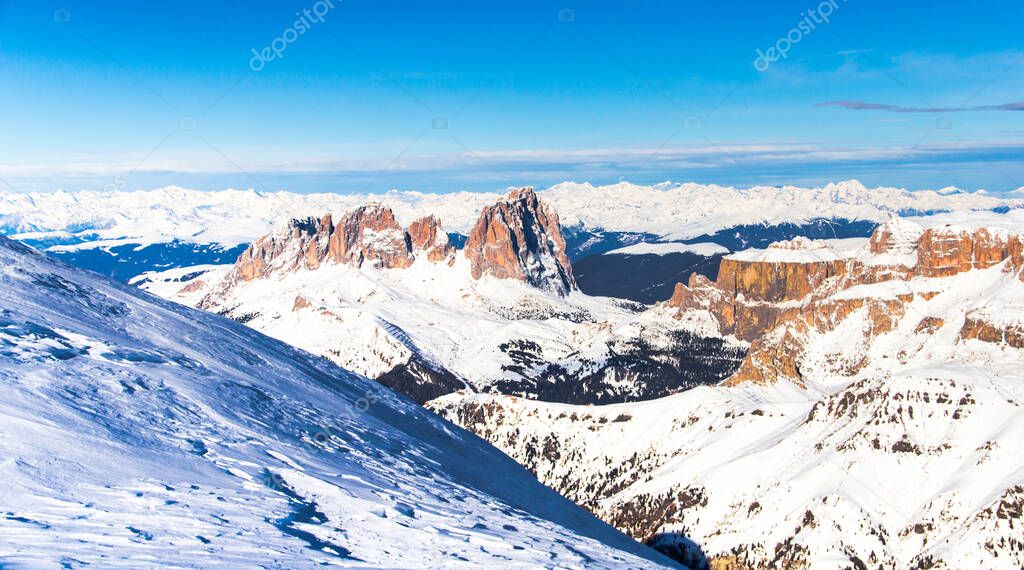 Winter mountain landscape, Dolomites, Italy, Unseco World Heritage, Sella Ronda, Alta Badia , Italy Dolomites Supeski region, Tofana di Rozes, Piz Boe