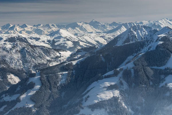View Ski Slopes Kirchberg Kitzbuhel Tirol Austria Mountain Winter Landscape — Stock Photo, Image
