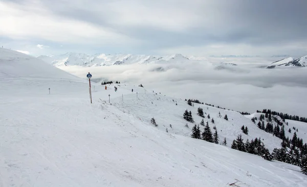 Schöne Winterberglandschaft Den Alpen Skigebiet Kitzbühel Tirol Österreich Ruhige Aussicht — Stockfoto