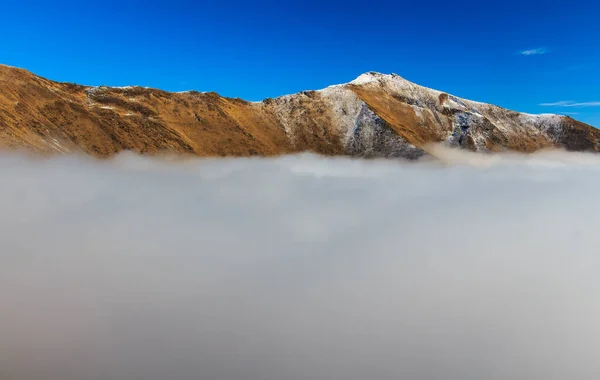 Día Invierno Sobre Las Nubes Las Montañas Cárpatas Niebla Valle — Foto de Stock