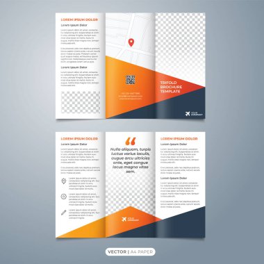 Broşür şablonu, üç katlı broşür tasarım vektörü a4 kağıt boyutunda. çok amaçlı broşür düzeni