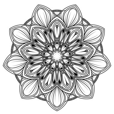 Mandala çiçekli vintage vektörü, boyama kitabı sayfası, çıkartma, kağıt süsü, tuval, arkaplan, davetiye kartı, dövme vs. için kullanılabilir.