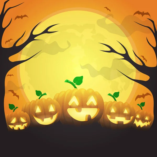 Calabazas Halloween Bajo Luna Grande Puede Utilizar Para Vacaciones Halloween — Vector de stock