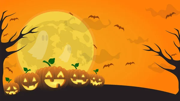 Halloween Pumpor Och Spöke Stor Måne Kan Användas För Banner — Stock vektor