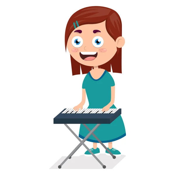 ピアノを弾く少女 演奏に若いピアニスト 白い背景に漫画のベクトルイラスト — ストックベクタ