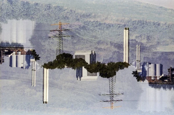 Endüstriyel bir manzaranın aynalı çift pozlama