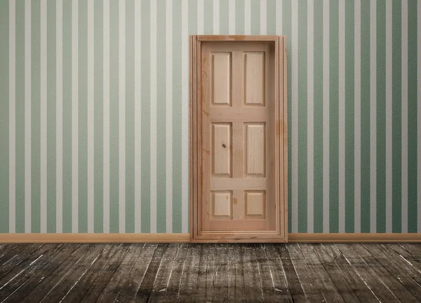 Закрытая Деревянная Дверь Пустой Зеленой Комнате — стоковое фото