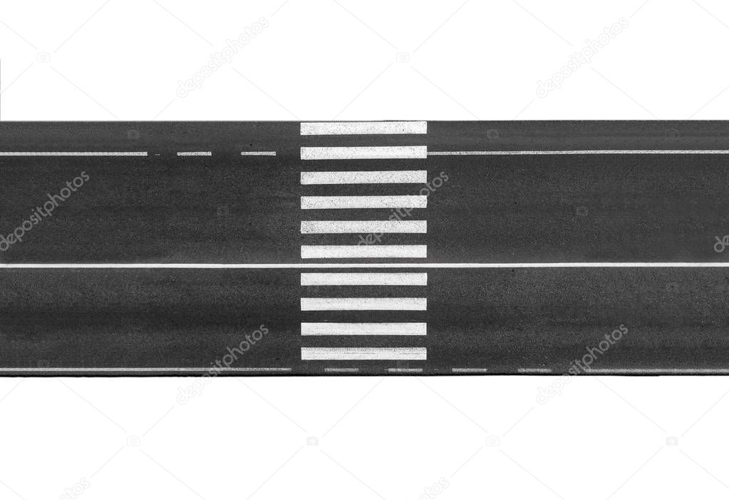 Pedestrian crossing on the road isolated on white background, top view.