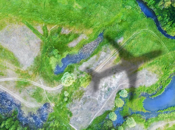 Bayangan Dari Pesawat Terbang Padang Rumput — Stok Foto