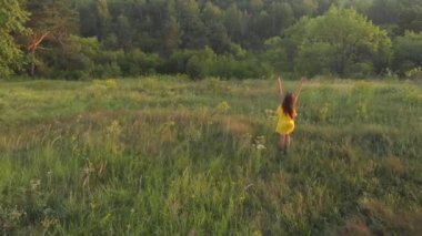 Eller yukarı çim - üstten görünüm kızla