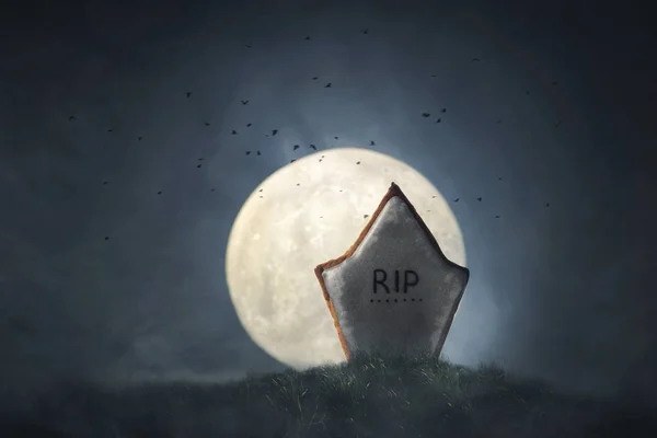 Tombstone Ljuset Månen Begreppet Halloween — Stockfoto
