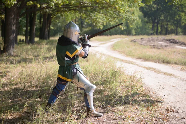 Cavaliere Medievale Armatura Nel Bosco — Foto Stock