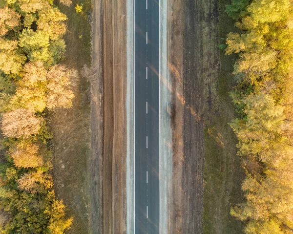 Beautiful autumn road - top view. Beauty of nature