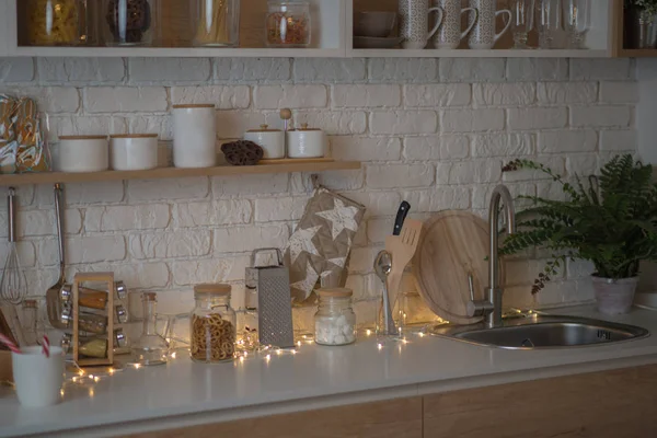 Cocina Con Decoración Navidad — Foto de Stock