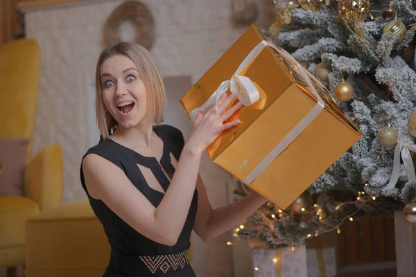 Bella Donna Con Regalo Natale — Foto Stock