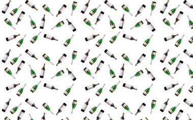 Şarap ve şampanya desen beyaz arka plan üzerinde izole