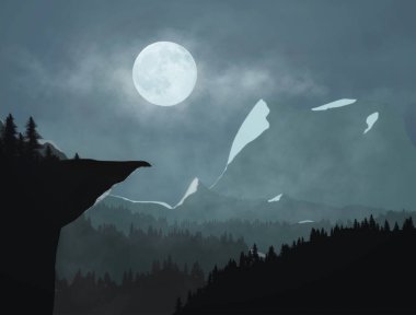 Dağları ile minimalist gece manzarası