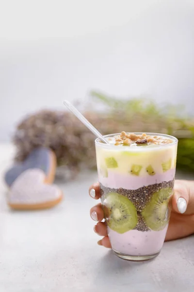 Yogur Vaso Mano Mujer — Foto de Stock