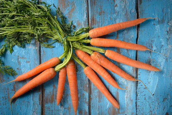Fresh Carrots Blue Table — Stock Photo, Image