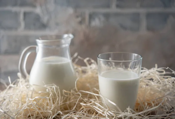 Bir Bardak Süt Sürahi Yakın Çekim — Stok fotoğraf