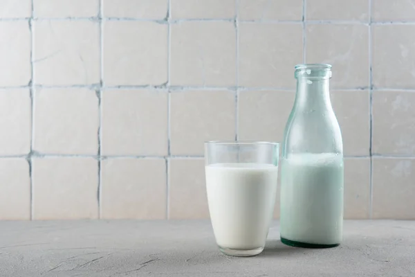 Glass Bottle Milk Table Close — Stock Photo, Image