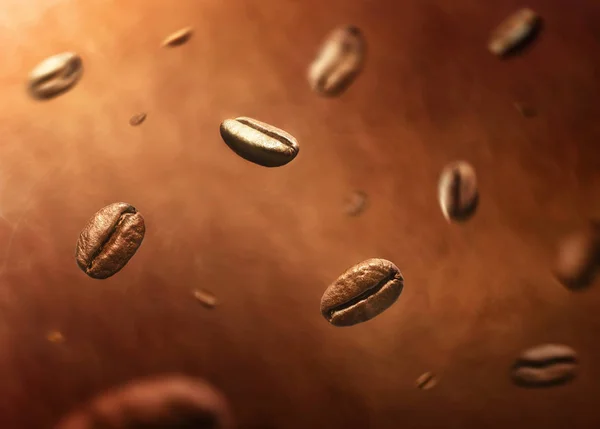 Brown background with coffee beans and smoke.