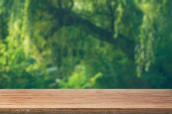 Empty Table Top Natural Forest Background — Stock Photo, Image