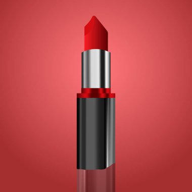 Mercan renkli bir arkaplanda parlak kırmızı bir rujun vektör görüntüsü