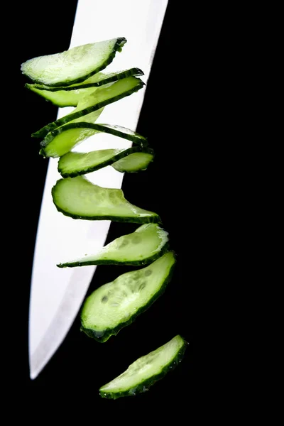 Sliced Cucumber Black Background — Stock Photo, Image