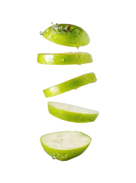 Green Apple Slices White Isolated Background — Stock Photo, Image