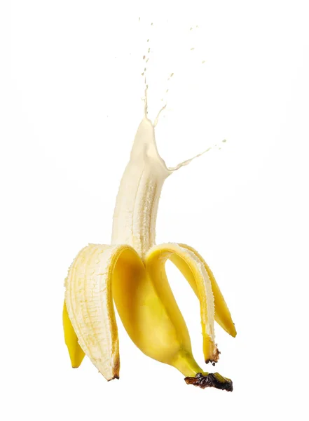 Banana Isolada Fundo Branco Com Respingo Banana Smoo — Fotografia de Stock