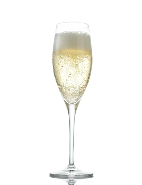 Verre Vin Mousseux Champagne Isolé Sur Fond Blanc — Photo