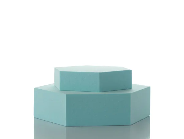 Blue Podium Product Presentation White Isolated Backgroun — Stock Photo, Image