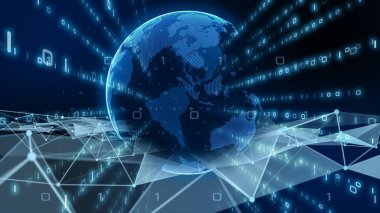 Satış verileri ve ekonomik büyüme grafiği analiz ediliyor. İş stratejisi. Soyut simge. Dijital pazarlama. 3B illüstrasyon.