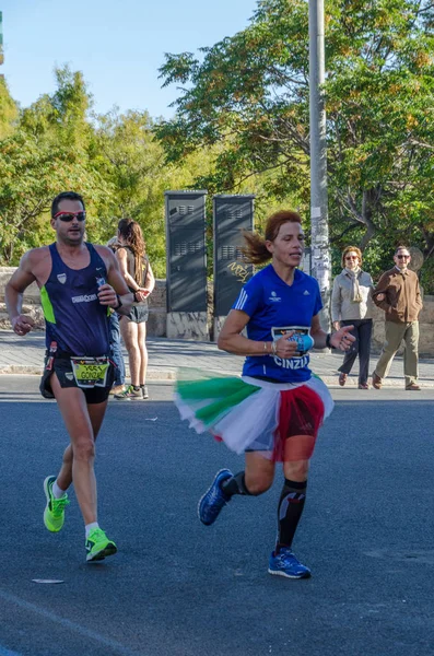 Hombre Mujer Corriendo Valencia Maratón España Noviembre 2014 —  Fotos de Stock