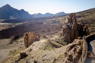 El Teide Ulusal Parkı, Tenerife 'deki Rocky manzarası. Kanarya Adaları. İspanya.