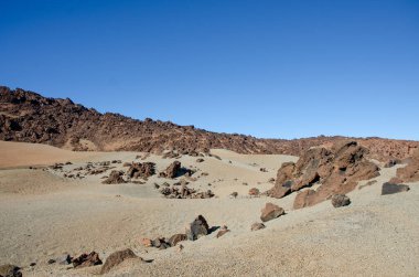 El Teide Ulusal Parkı, Tenerife 'deki Rocky manzarası. Kanarya Adaları. İspanya.
