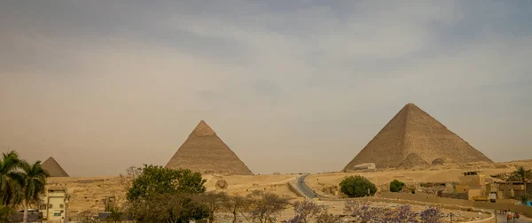 Πανοραμική Των Πυραμίδων Της Γκίζας Κάιρο Αίγυπτος — Φωτογραφία Αρχείου