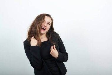 Mutlu Kadın Gülümseyen, Ellerini Kaldıran. 