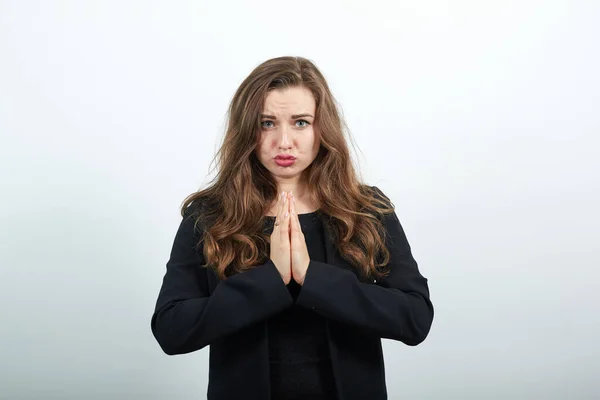 Religious Woman Holds Hands Together And Prays. Peoples Spirituality, Pleas