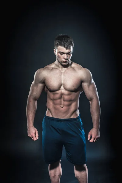 Sexy Young Athlete Posing Black Background Studio Fitness Bodybuilding — Stock Photo, Image