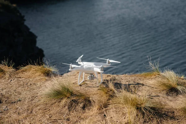 Preparándose Para Las Pruebas Volando Dron Playa Personalización — Foto de Stock