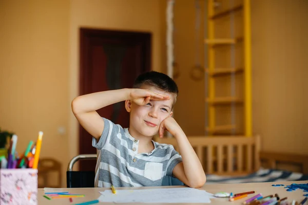 Ragazzo Età Scolare Compiti Casa Formazione Scuola — Foto Stock