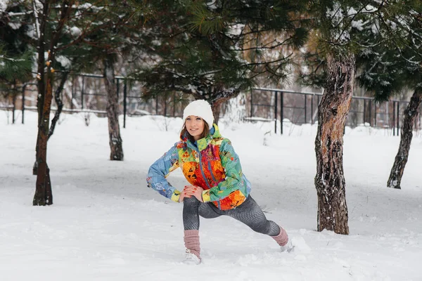 Young Athletic Girl Warming Running Frosty Day Fitness Running — Stock Photo, Image
