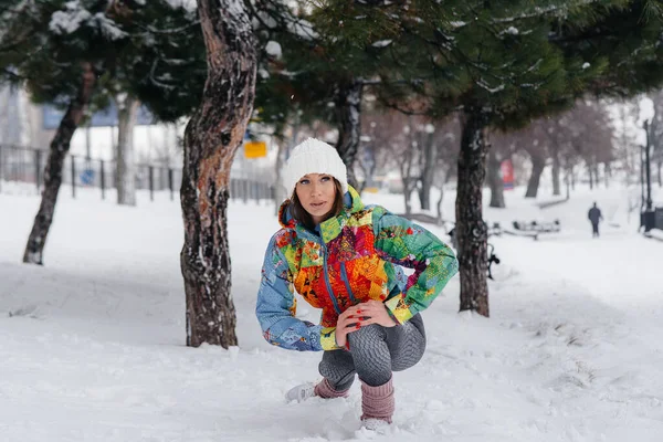 Young Athletic Girl Warming Running Frosty Day Fitness Running — Stock Photo, Image