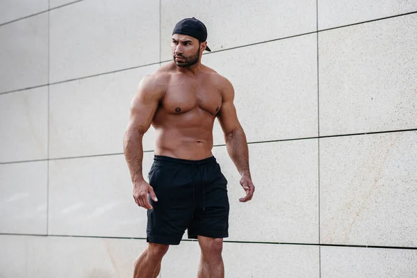 Deportista Sexy Para Topless Cerca Pared Fitness Musculación —  Fotos de Stock
