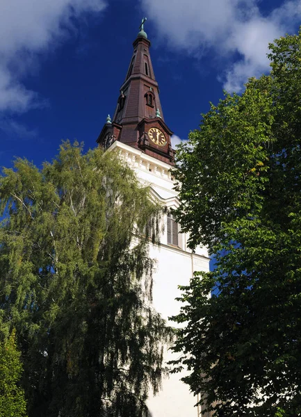Clock Tower Domkyrka Cathedral Karlstad Sunny Summer Day Clear Blue — Stock Photo, Image