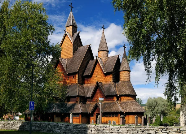 View Largest Stave Church Norway Heddal Sunny Summer Day Clear — стоковое фото