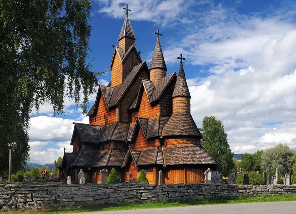 2015 View Largest Stave Church Norway Heddal Sunny Summer Day — 스톡 사진